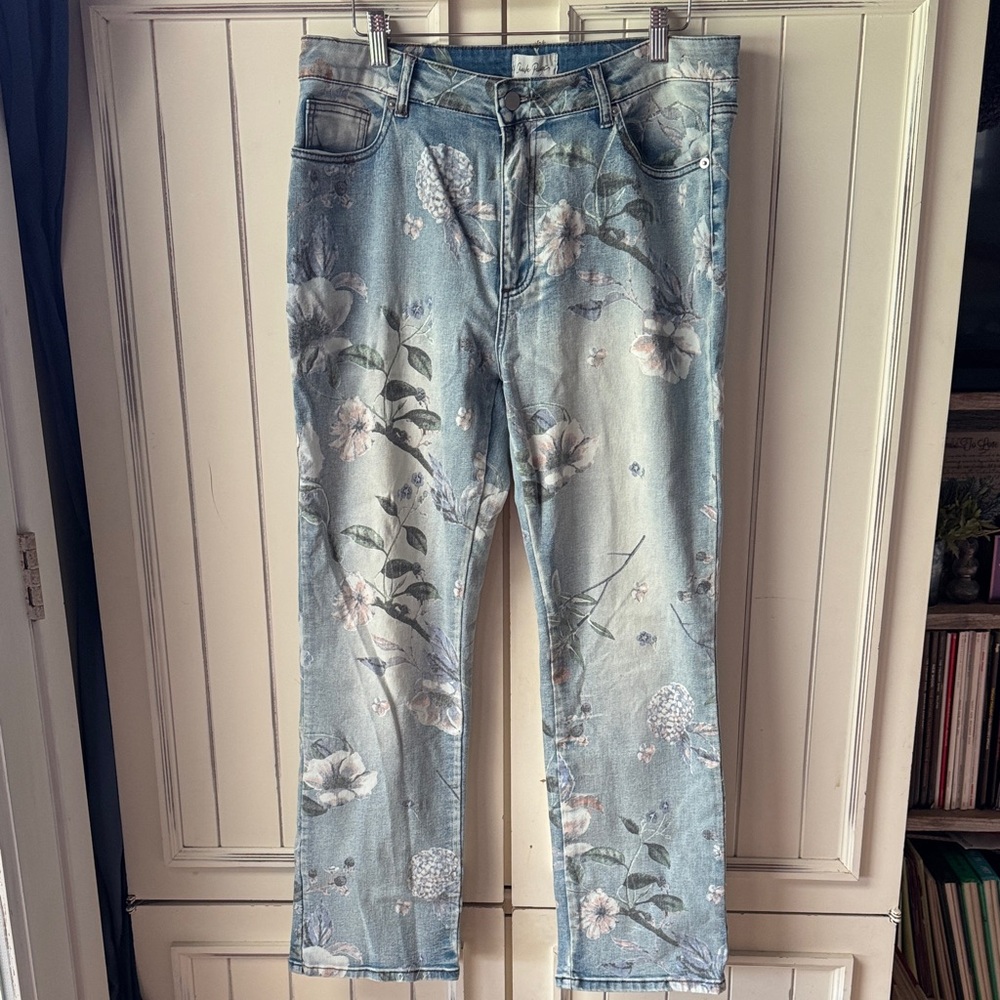 Floral Boot Cut Jeans - Light Blue